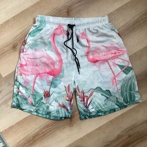 Tropical Flamingo Print Men's Board Shorts | mens M | summer beach vacation